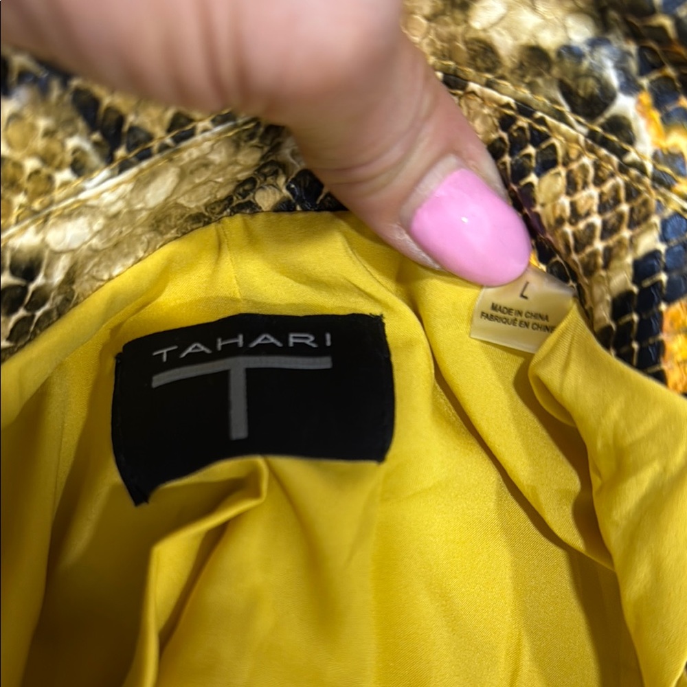 Yellow and Brown Animal Print Blazer with Glossy Finish - Picture 4 of 6